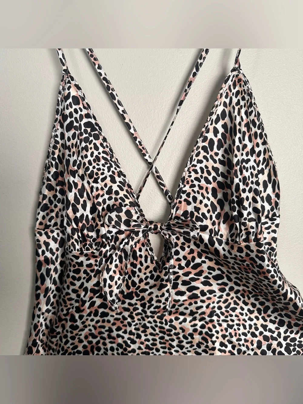 Victoria’s Secret 100% silk Leopard Print Slip Dress with Tie Front